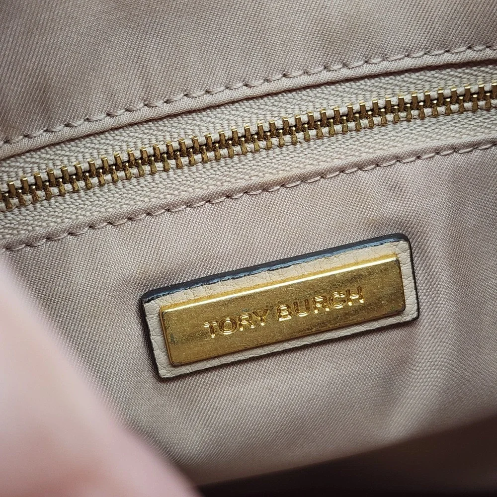 Tory Burch McGraw Crossbody Women's Small Beige Pebbled Leather Tassel Purse